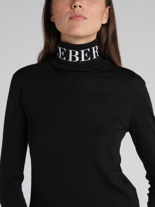 Black Logo Knitted Turtleneck Top