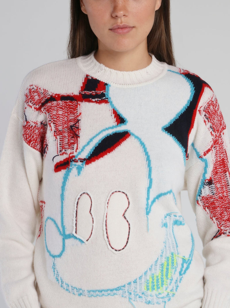 Mickey Mouse White Contrast Sweater