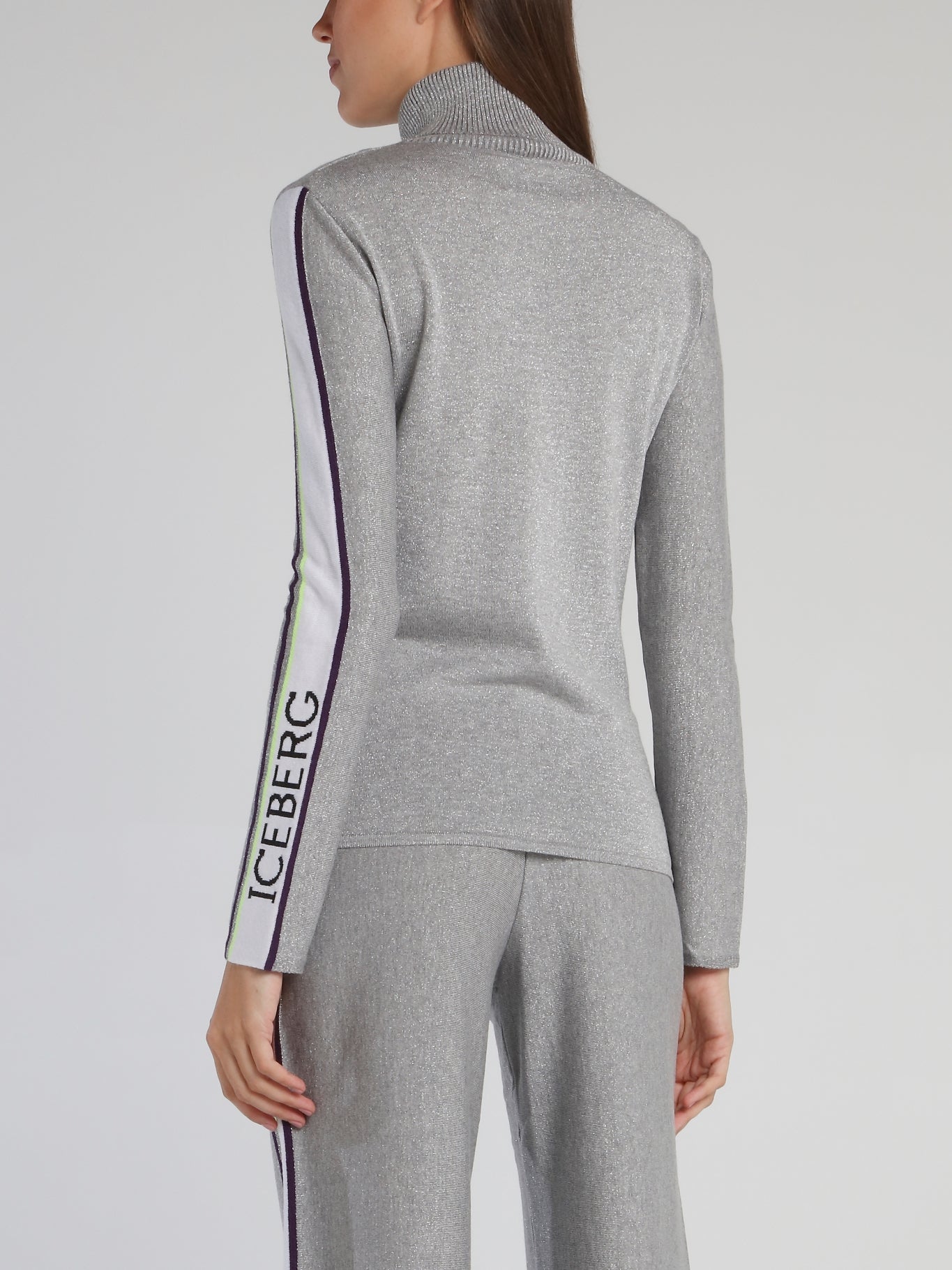 Grey Logo Sleeve Turtleneck Top