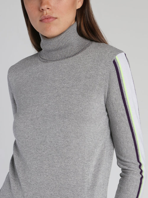 Grey Logo Sleeve Turtleneck Top