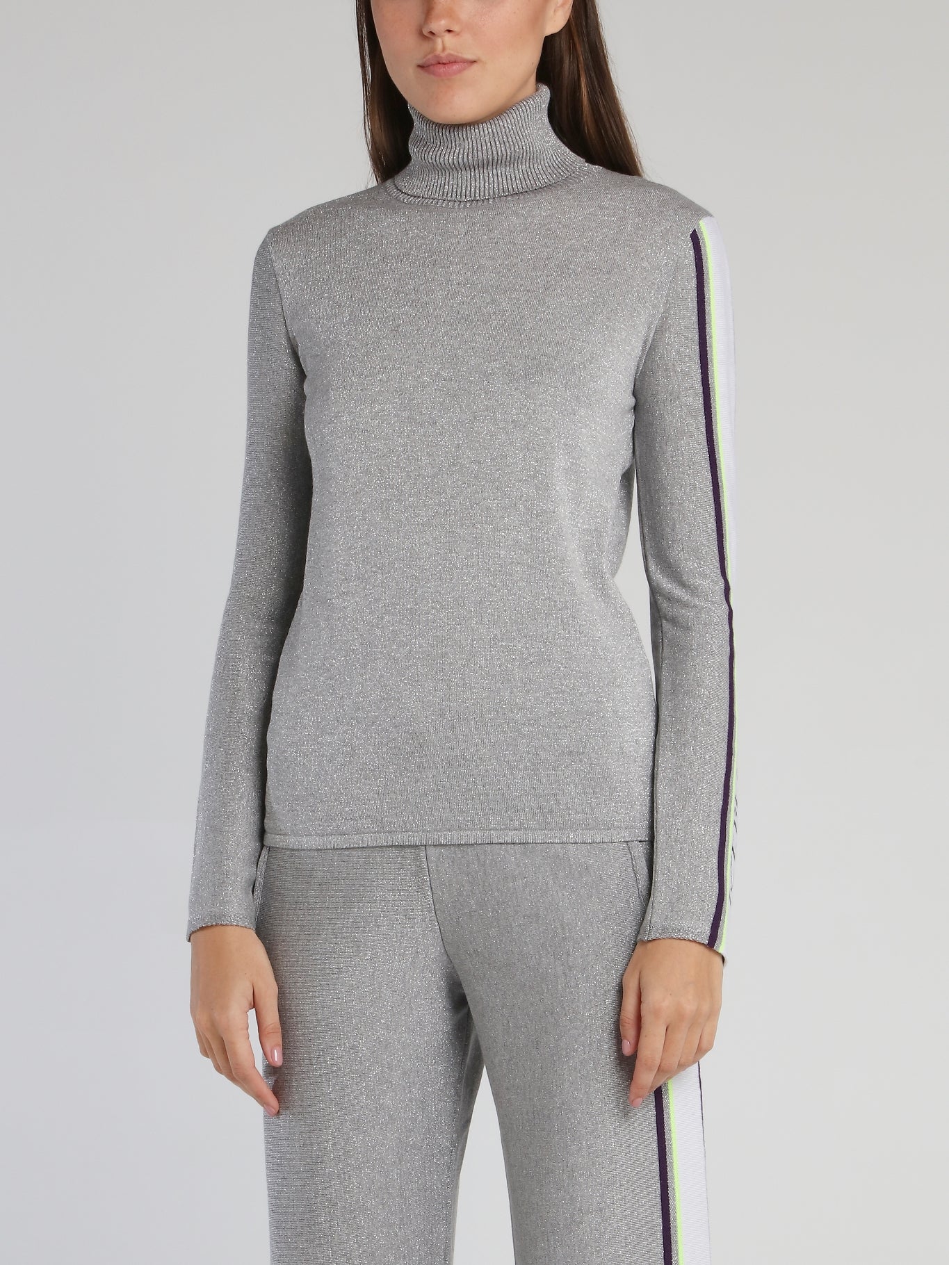 Grey Logo Sleeve Turtleneck Top