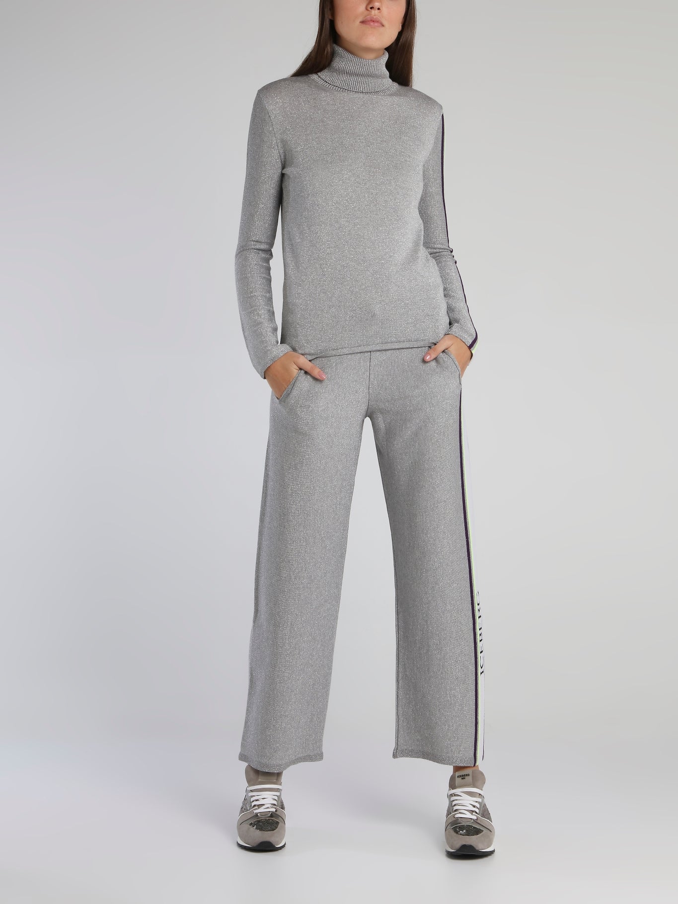 Grey Logo Sleeve Turtleneck Top