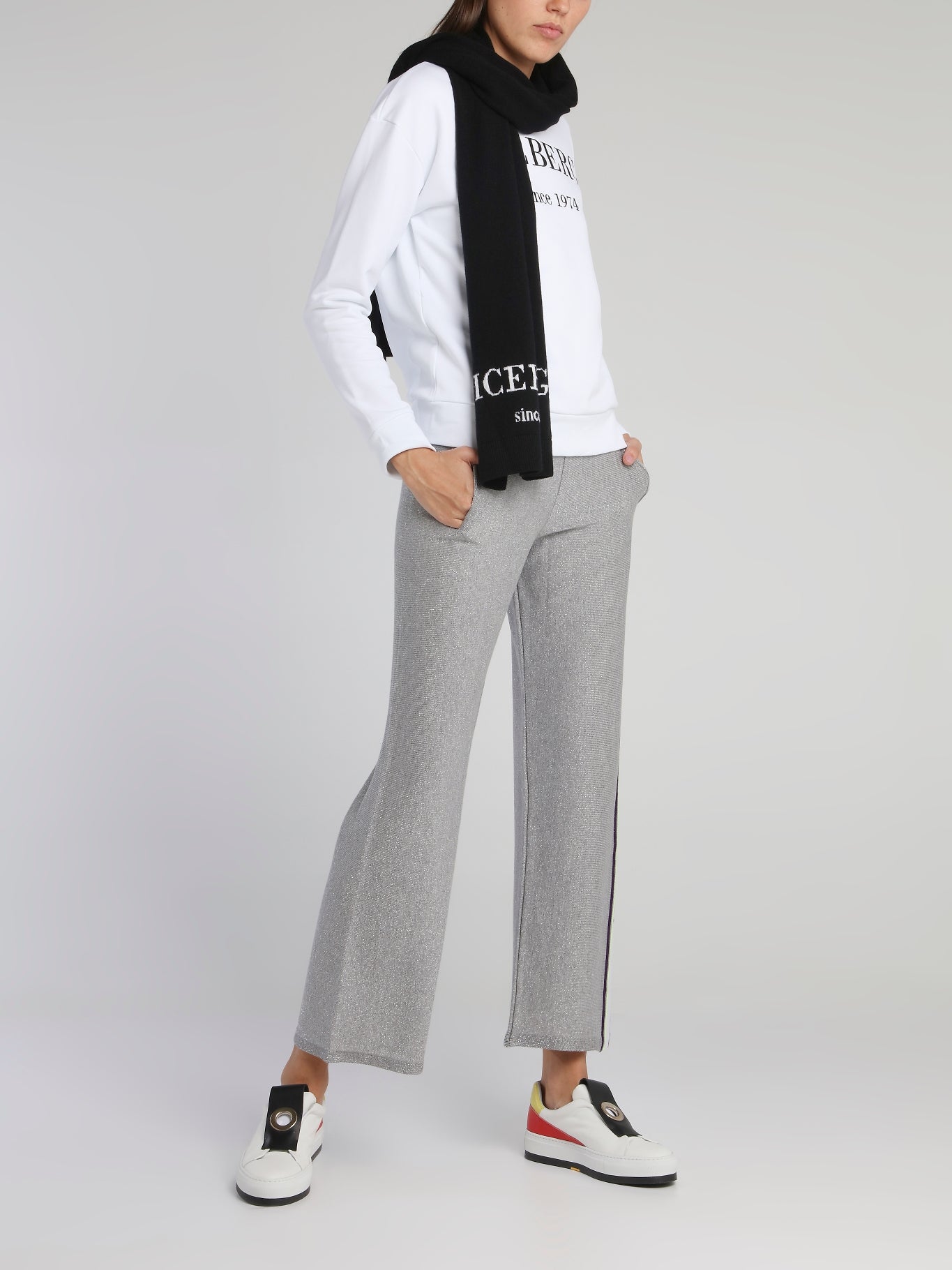 Grey Logo Tape Knitted Sweatpants