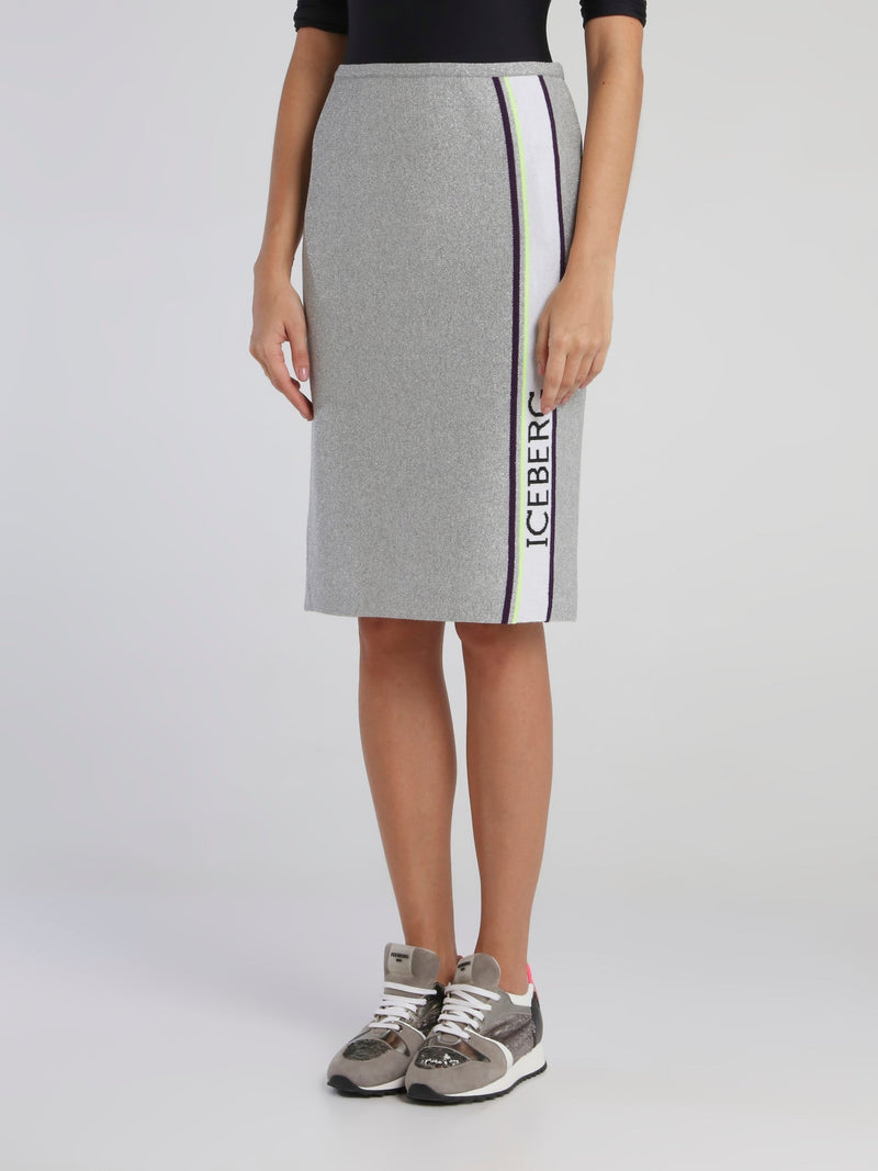 Grey Logo Tape Knitted Skirt