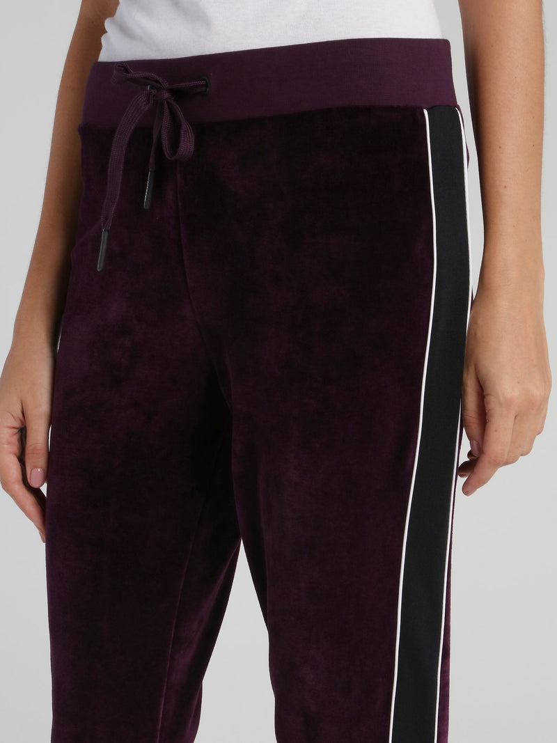 Purple Drawstring Velvet Sweatpants