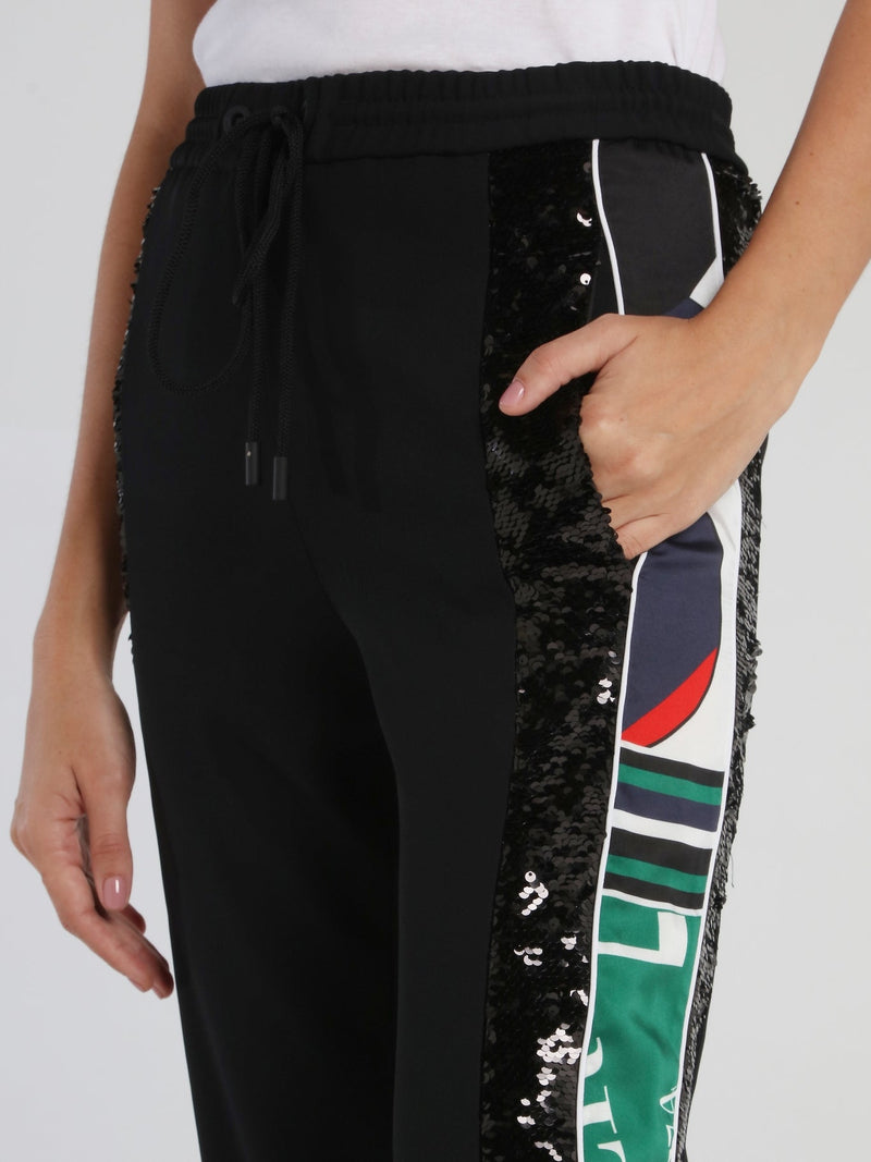 Black Sequin Detail Drawstring Trousers