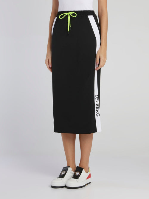 Black Logo Tape Drawstring Pencil Skirt