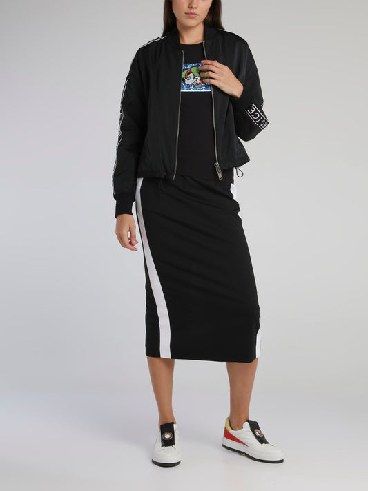 Black Logo Tape Drawstring Pencil Skirt