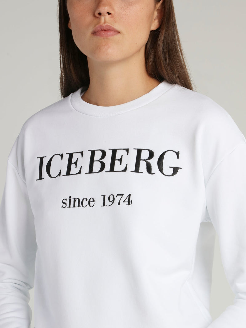 White Classic Embroidered Logo Sweatshirt