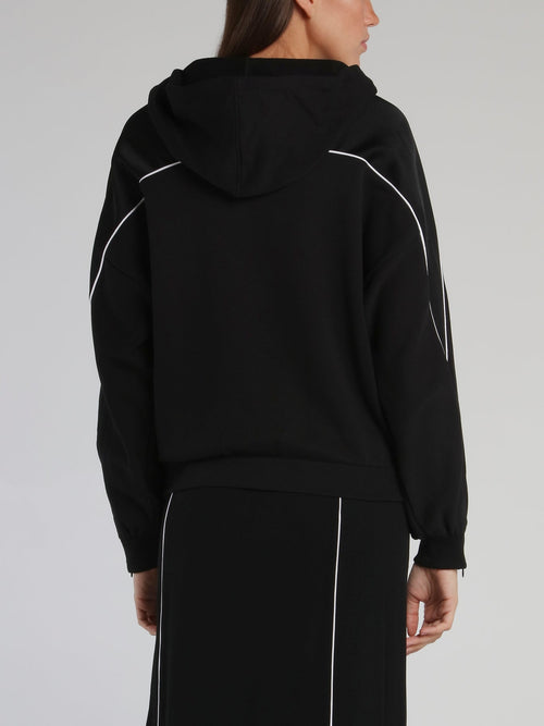 Black Contrast Lining Cotton Sweatshirt