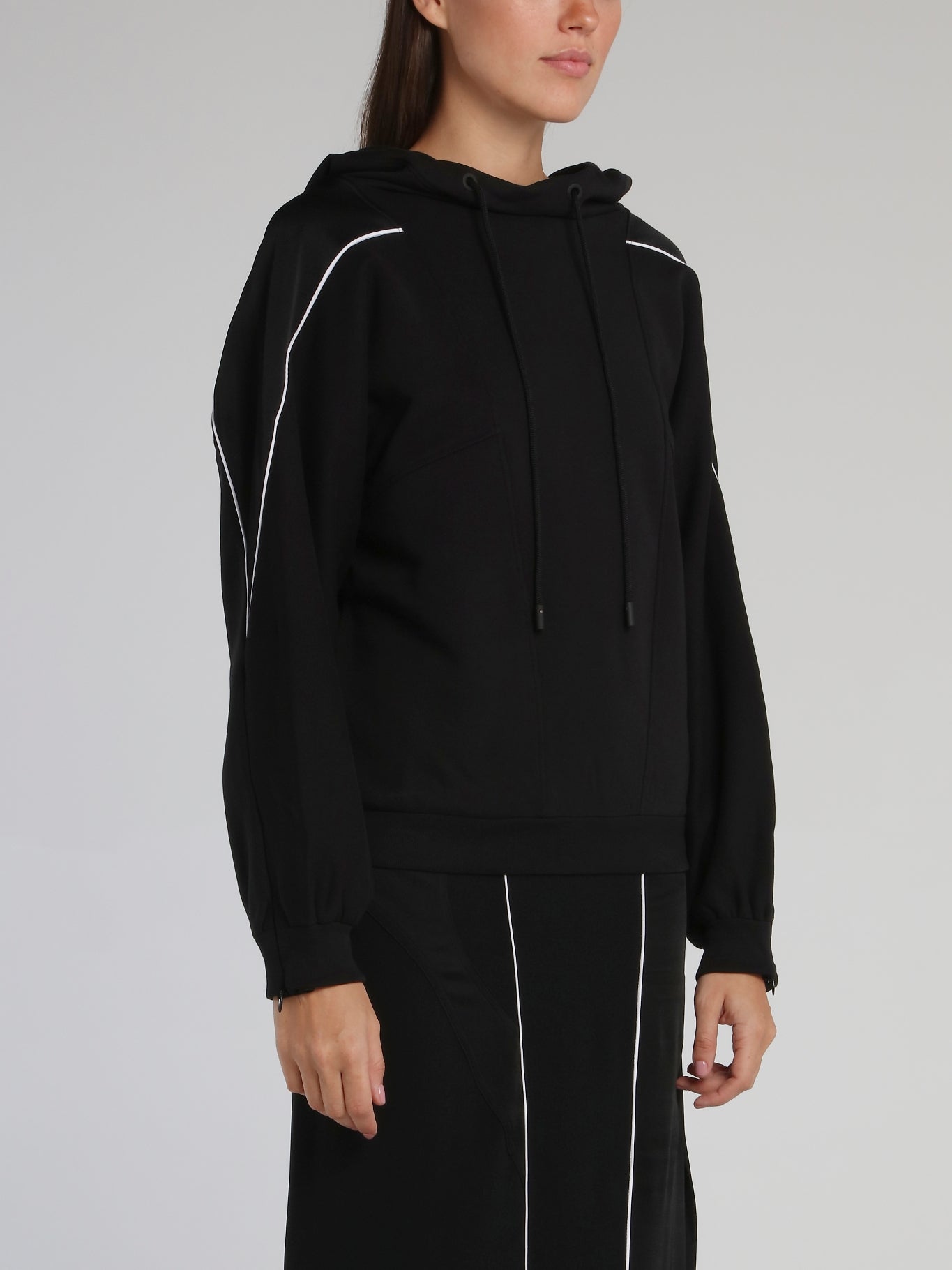 Black Contrast Lining Cotton Sweatshirt