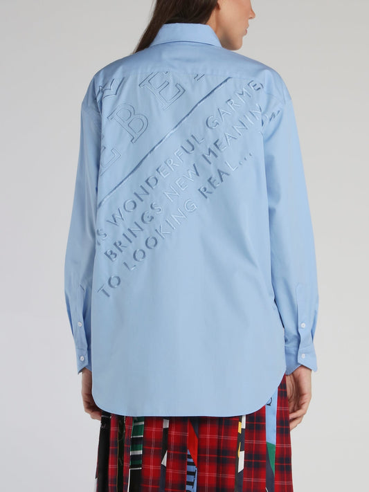 Blue Embroidered Statement Oversized Shirt