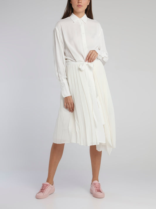 White Accordion Pleated Shirt Dress