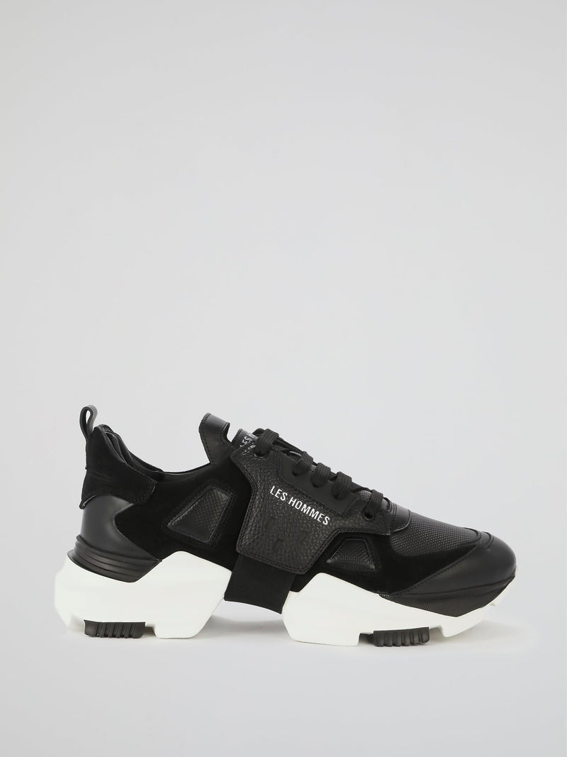 Black Chunky Sole Leather Sneakers