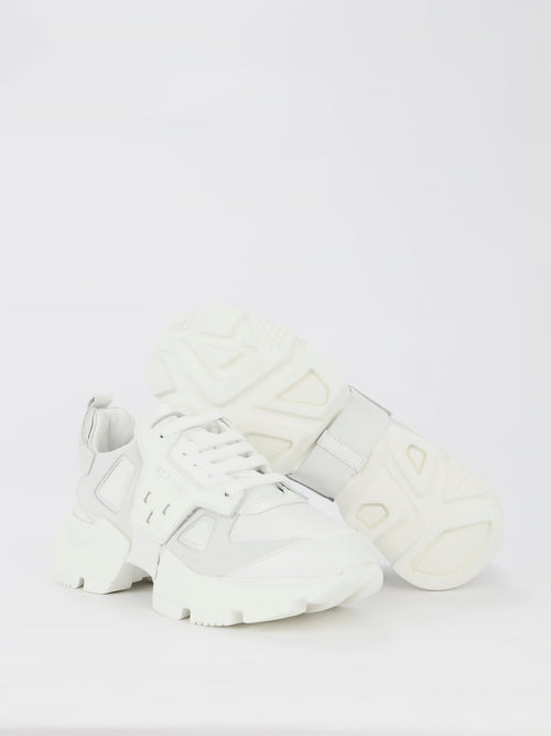 White Chunky Sole Leather Sneakers