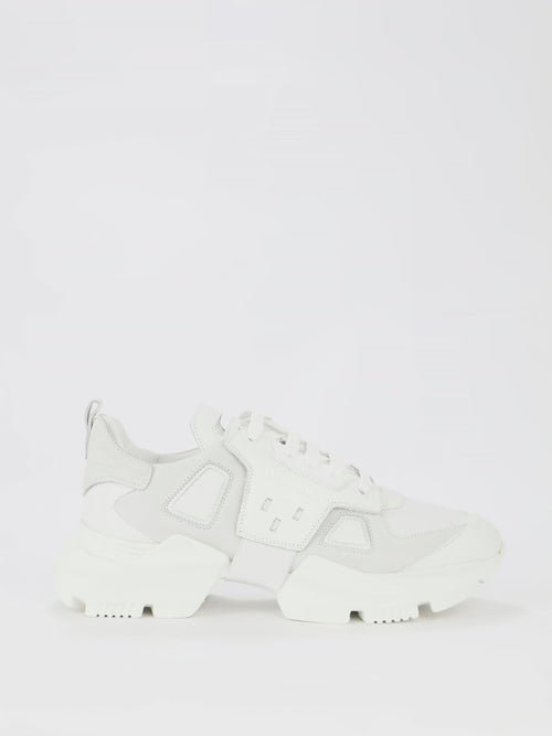 White Chunky Sole Leather Sneakers