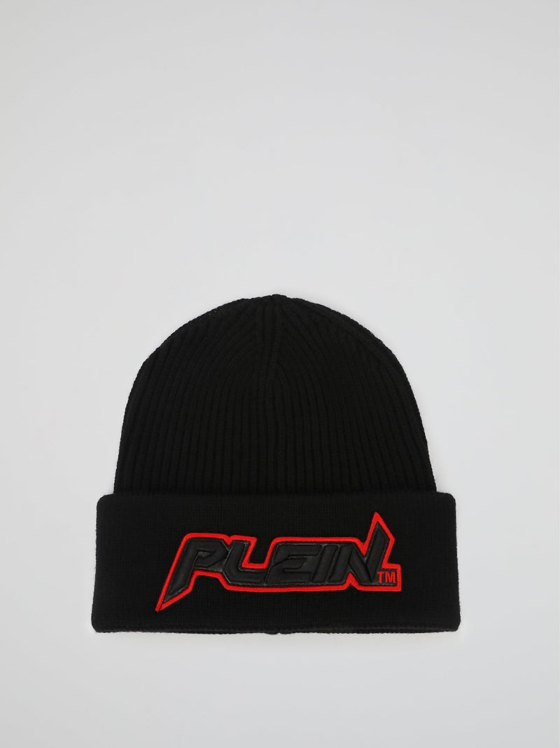 Space Plein Black Ribbed Beanie