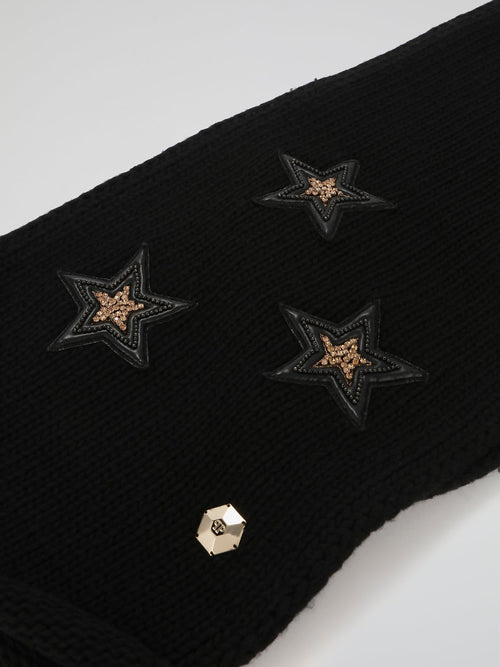 Black Star Appliquéd Long Scarf