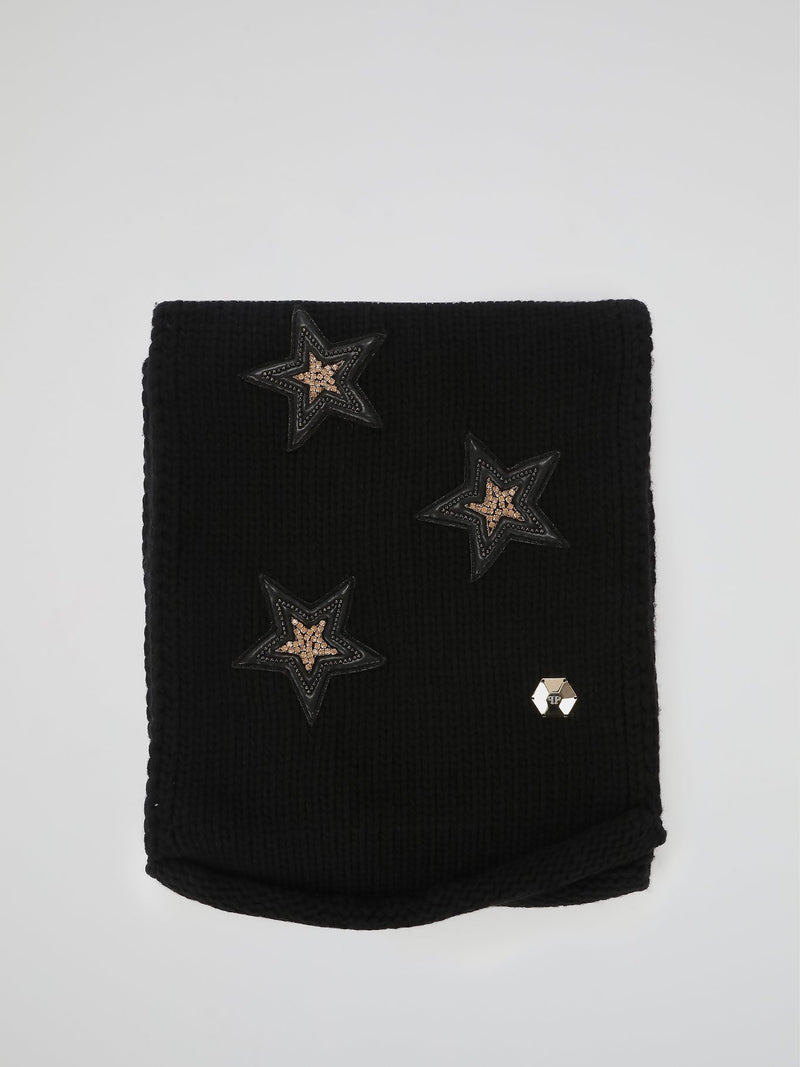 Black Star Appliquéd Long Scarf