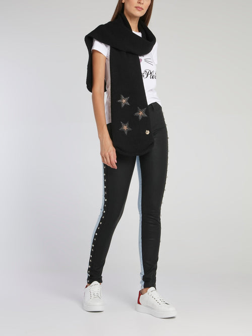 Black Star Appliquéd Long Scarf