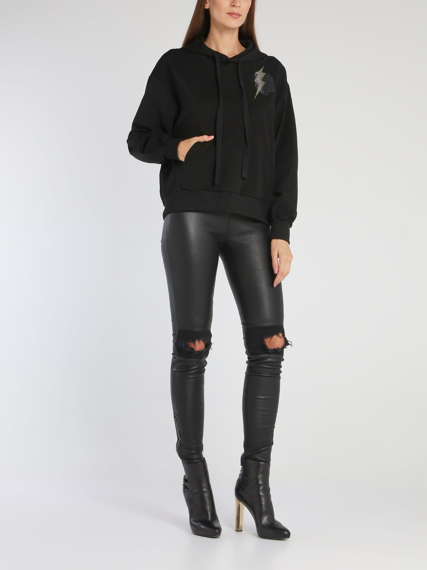 Gwen Black Strass Studded Hoodie