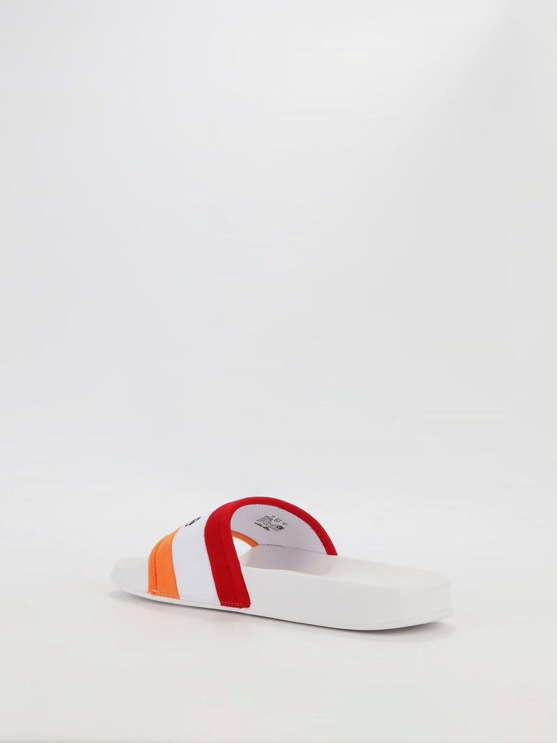 Borgaro White Logo Stripe Slides