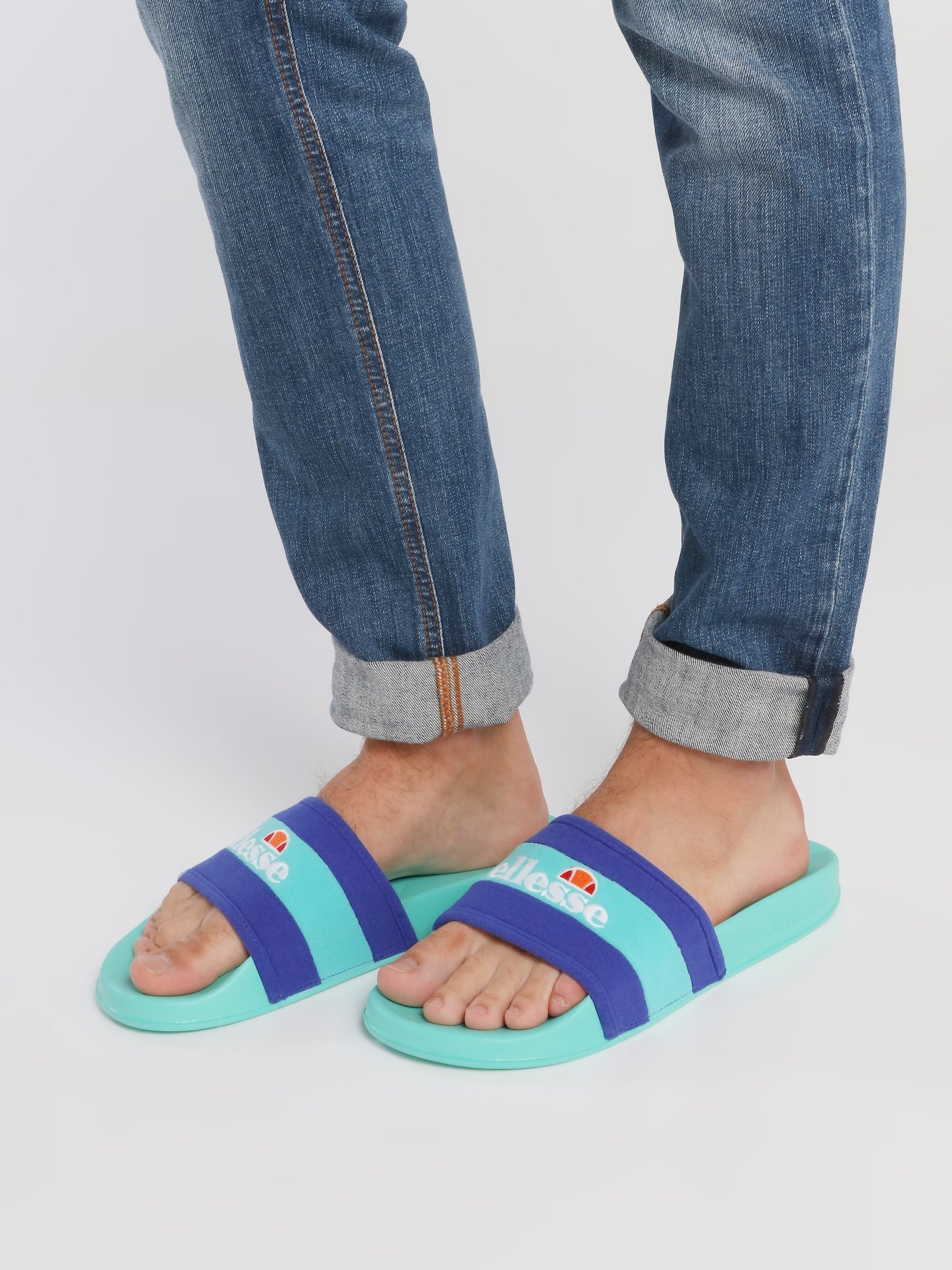 Borgaro Turquoise Logo Stripe Slides