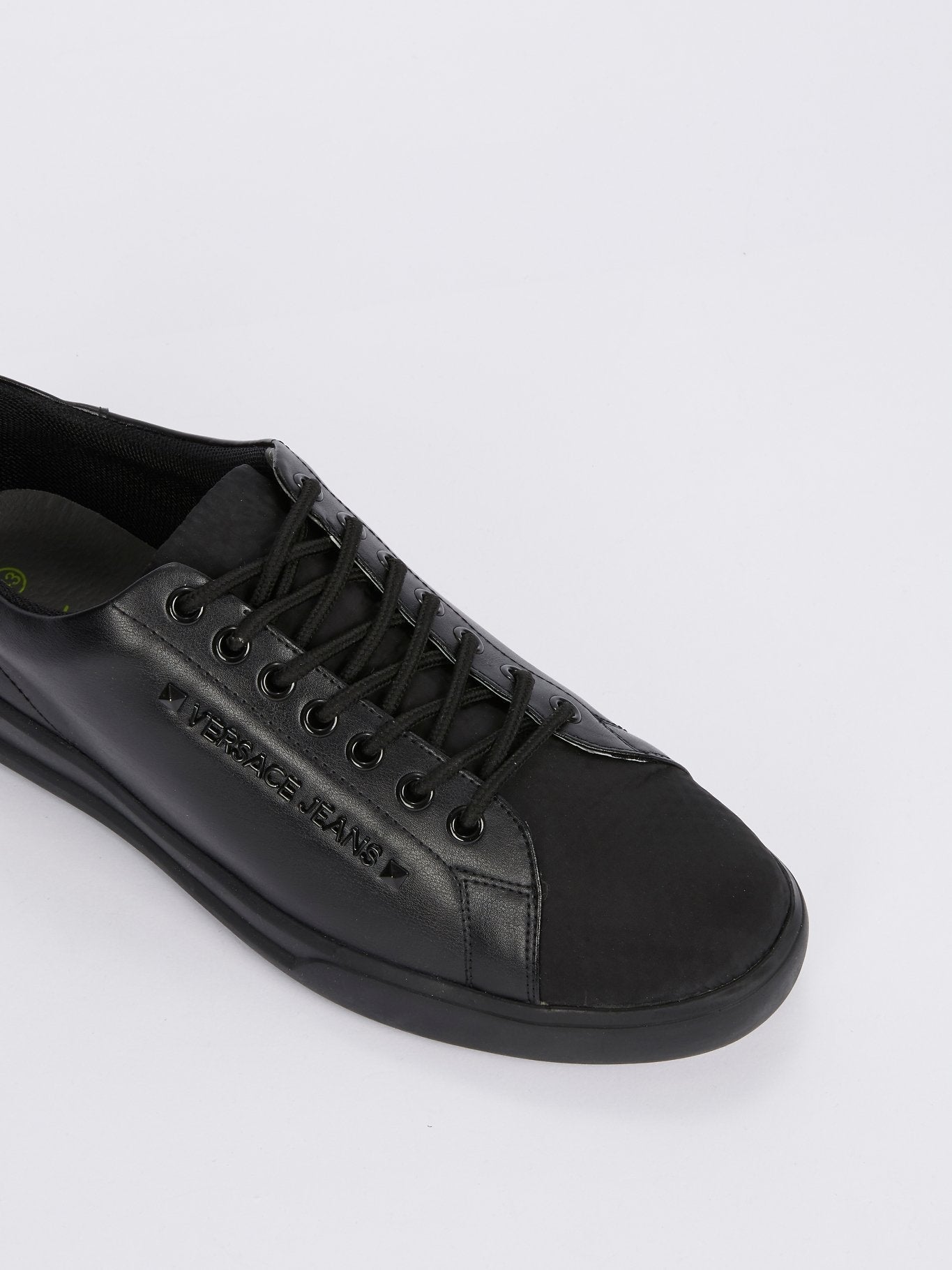 Black Perforated Cap Toe Leather Sneakers