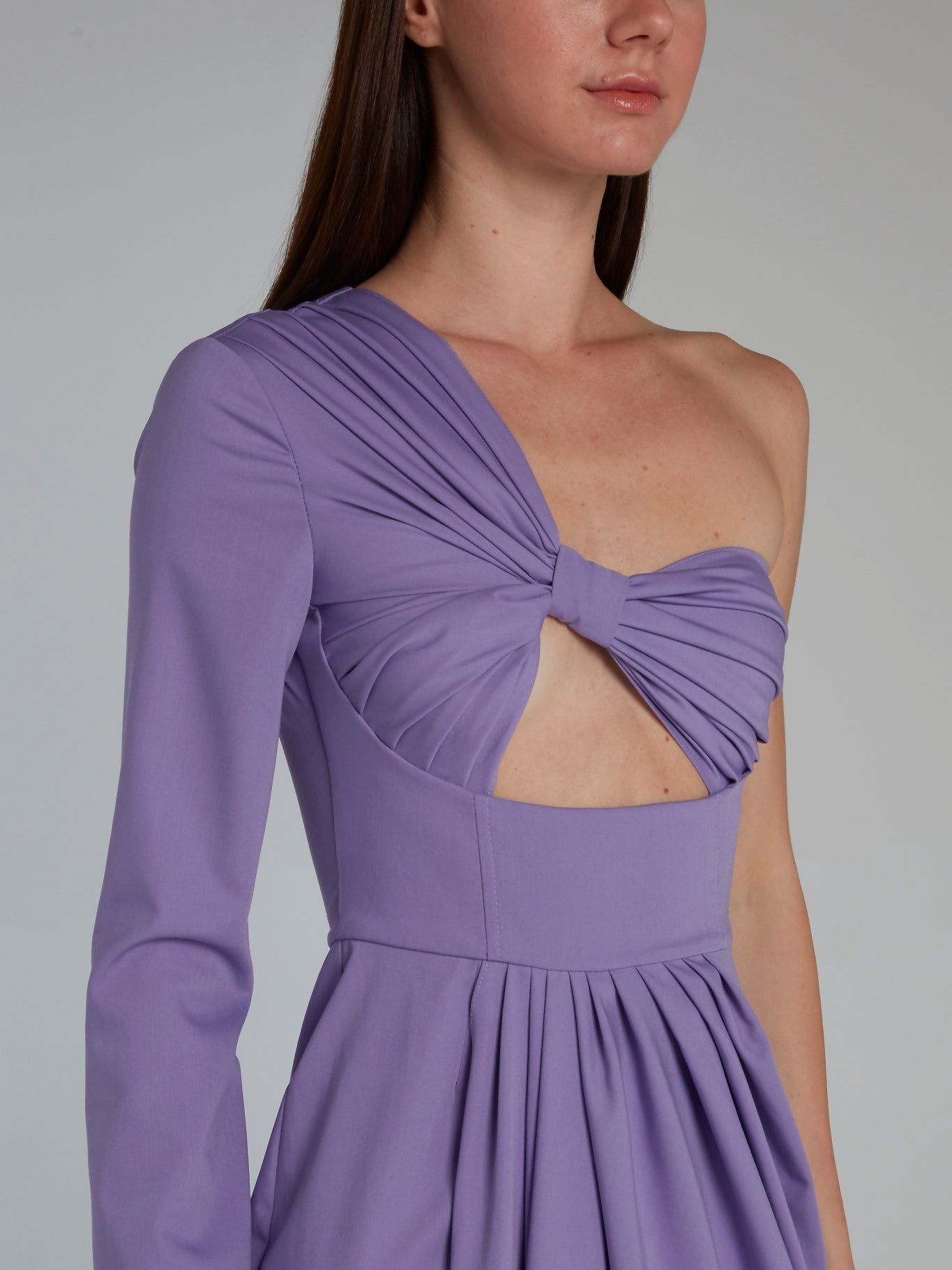 Purple One Shoulder Draped Midi Dress