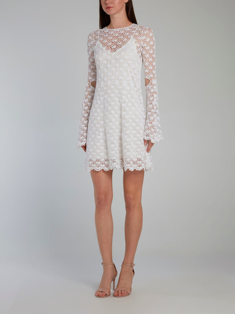 White Crochet Overlay Mini Dress