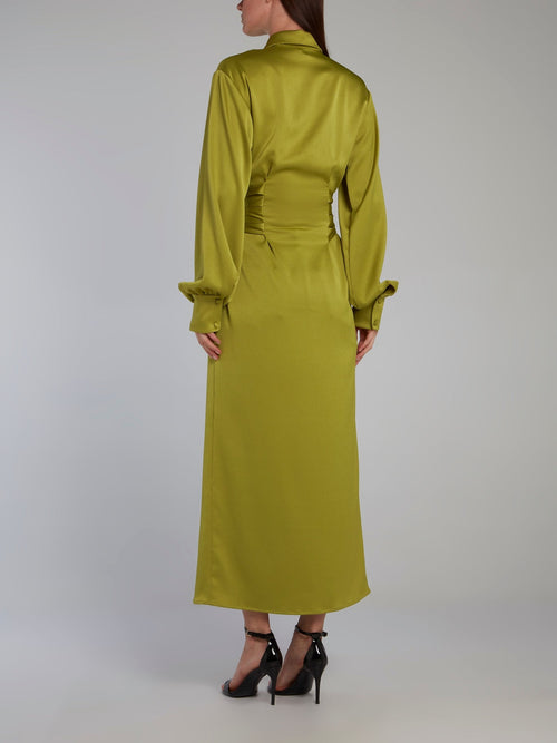 Chartreuse Tie Front Shirt Dress