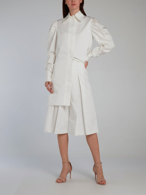 White Wide Leg Pleated Culottes