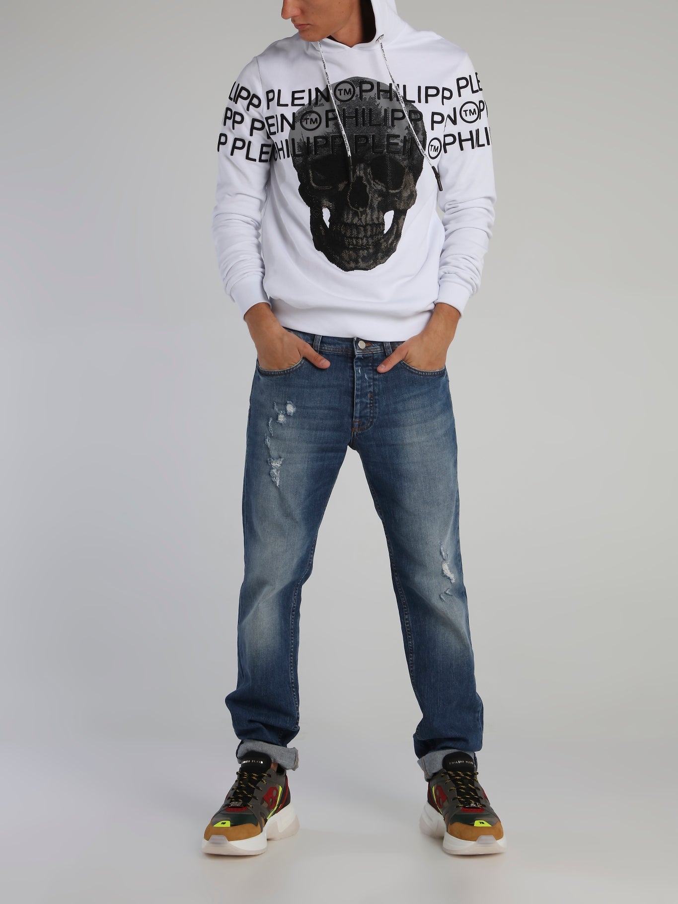 Crystal Skull White Embroidered Sweatshirt