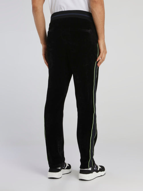 Black Side Stripe Drawstring Velvet Trousers