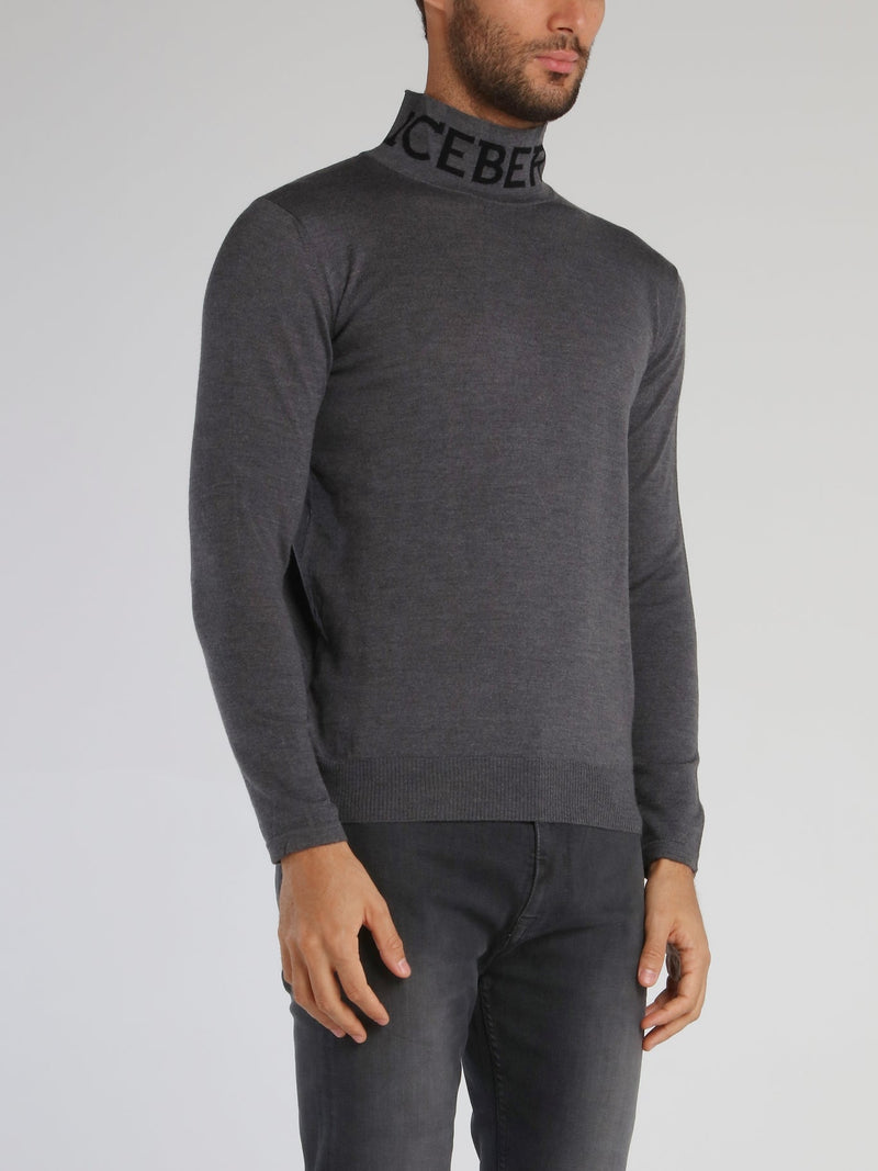 Grey Logo Knitted High Neck Top