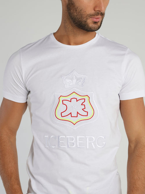 White Monogram Embroidered Cotton T-Shirt