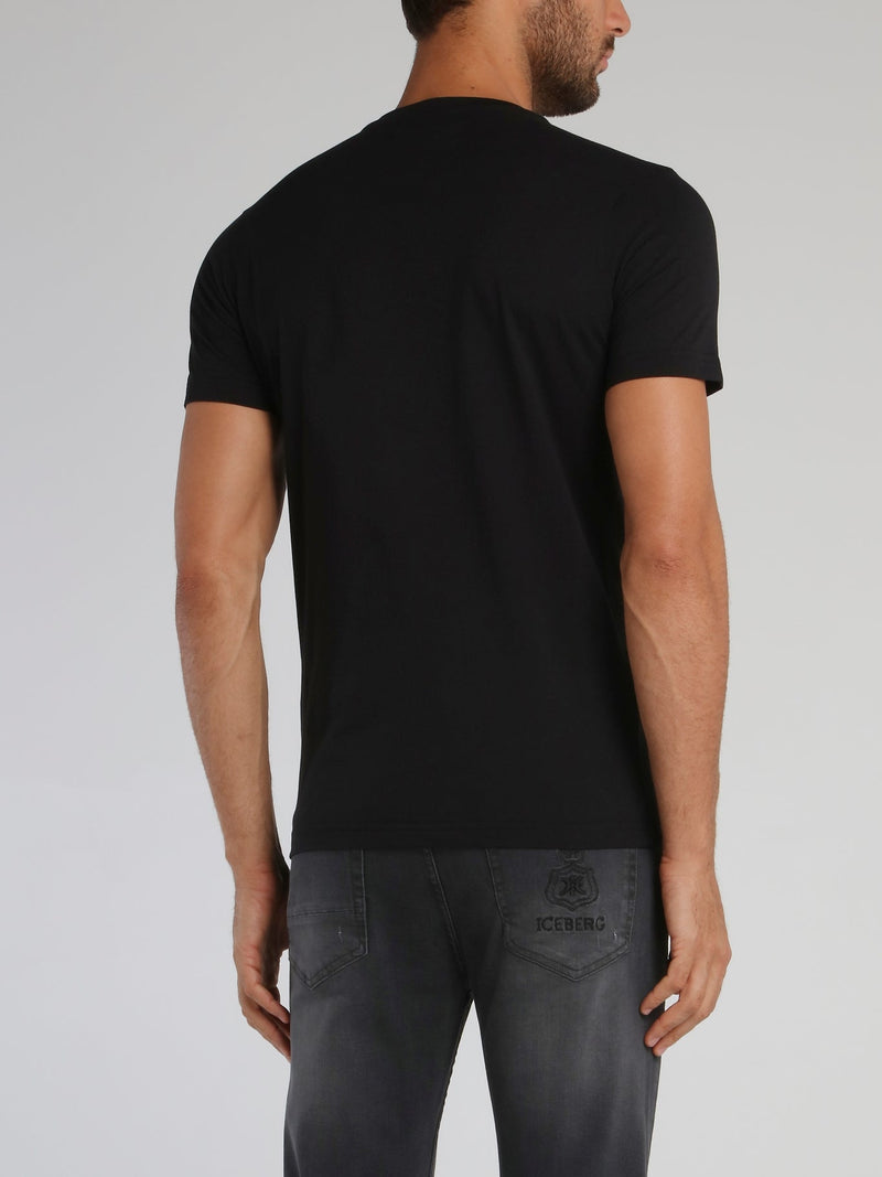 Black Embroidered Logo Crewneck T-Shirt