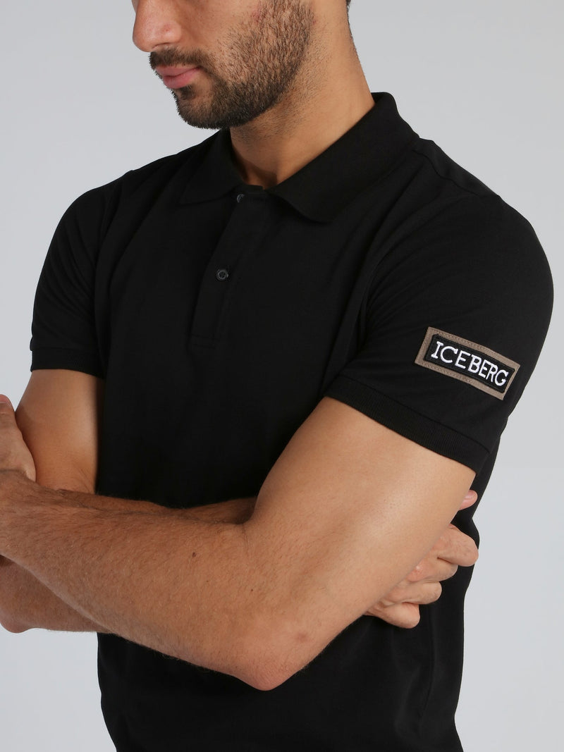 Black Polo Shirt With Sleeve Patched Logo