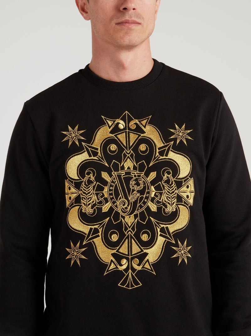 Black Embroidered Cotton Sweatshirt