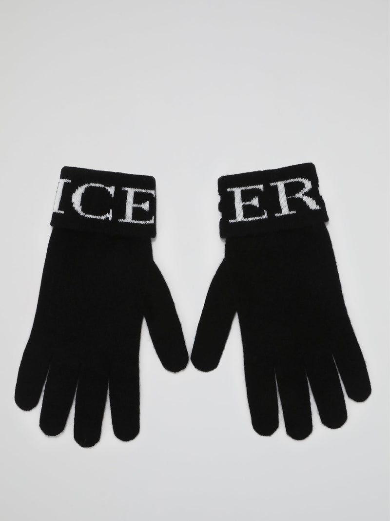 Black Logo Cashmere Knitted Gloves