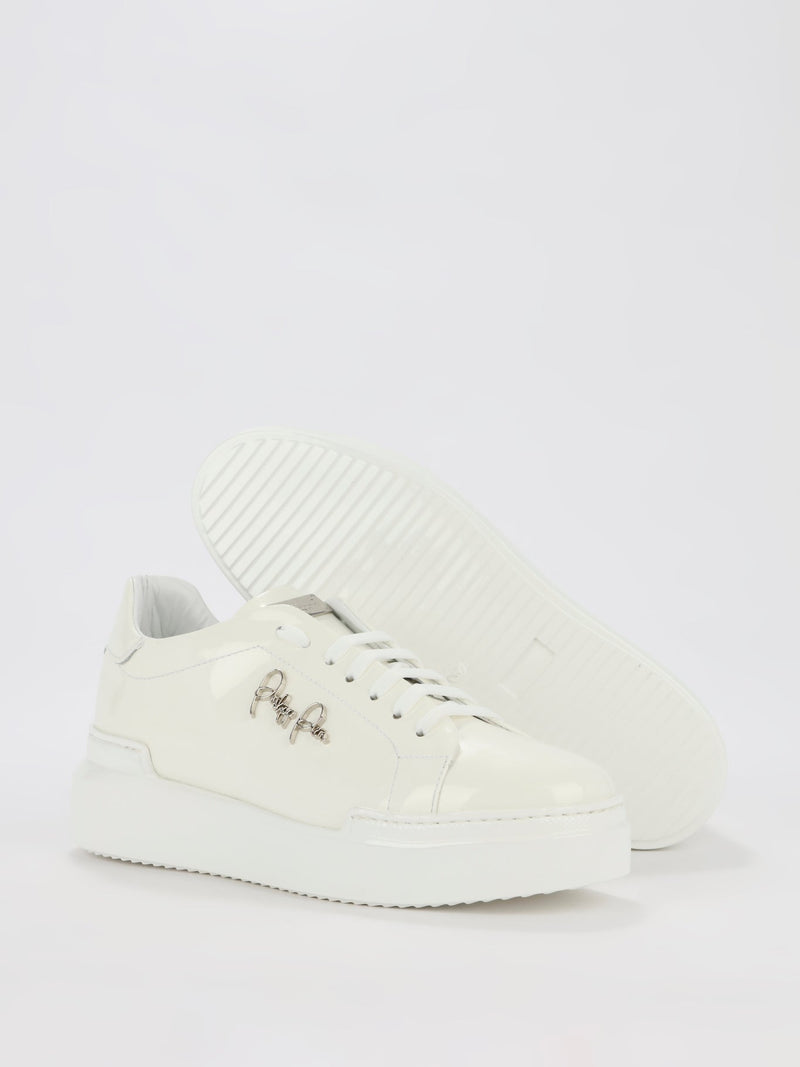 White Patent Leather Platform Sneakers