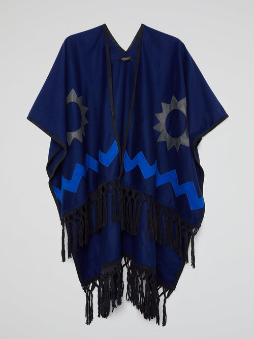 Navy Fringe Hem Poncho