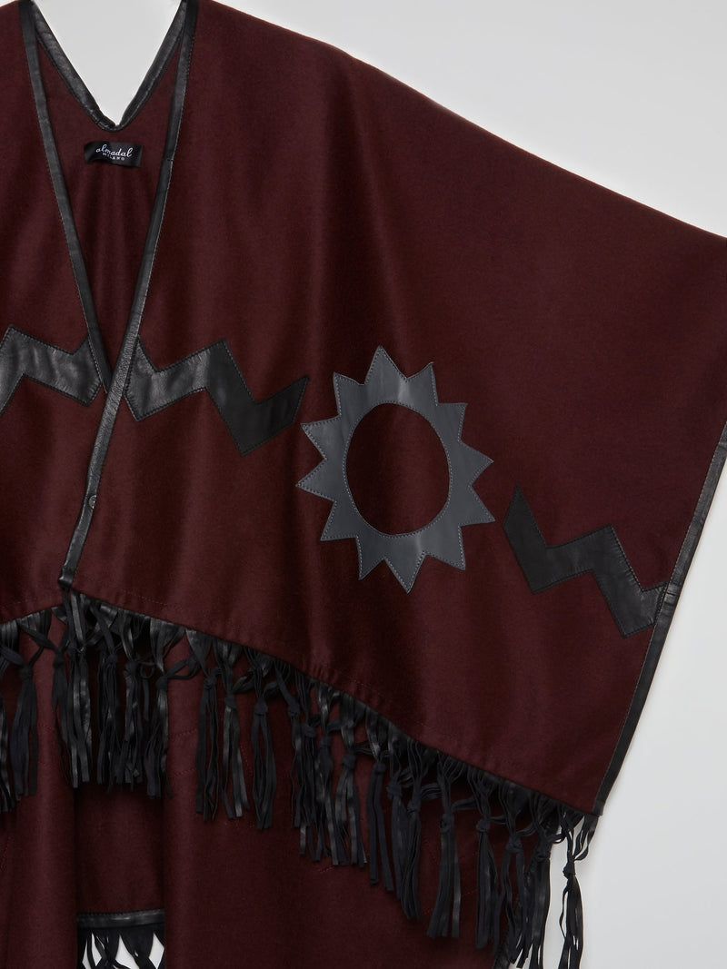 Burgundy Fringe Hem Poncho