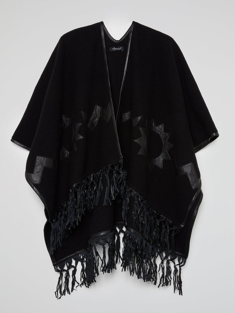 Midnight Black Fringe Hem Poncho