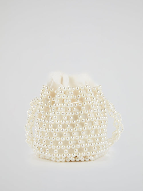 White Pearl Embellished Bucket Bag