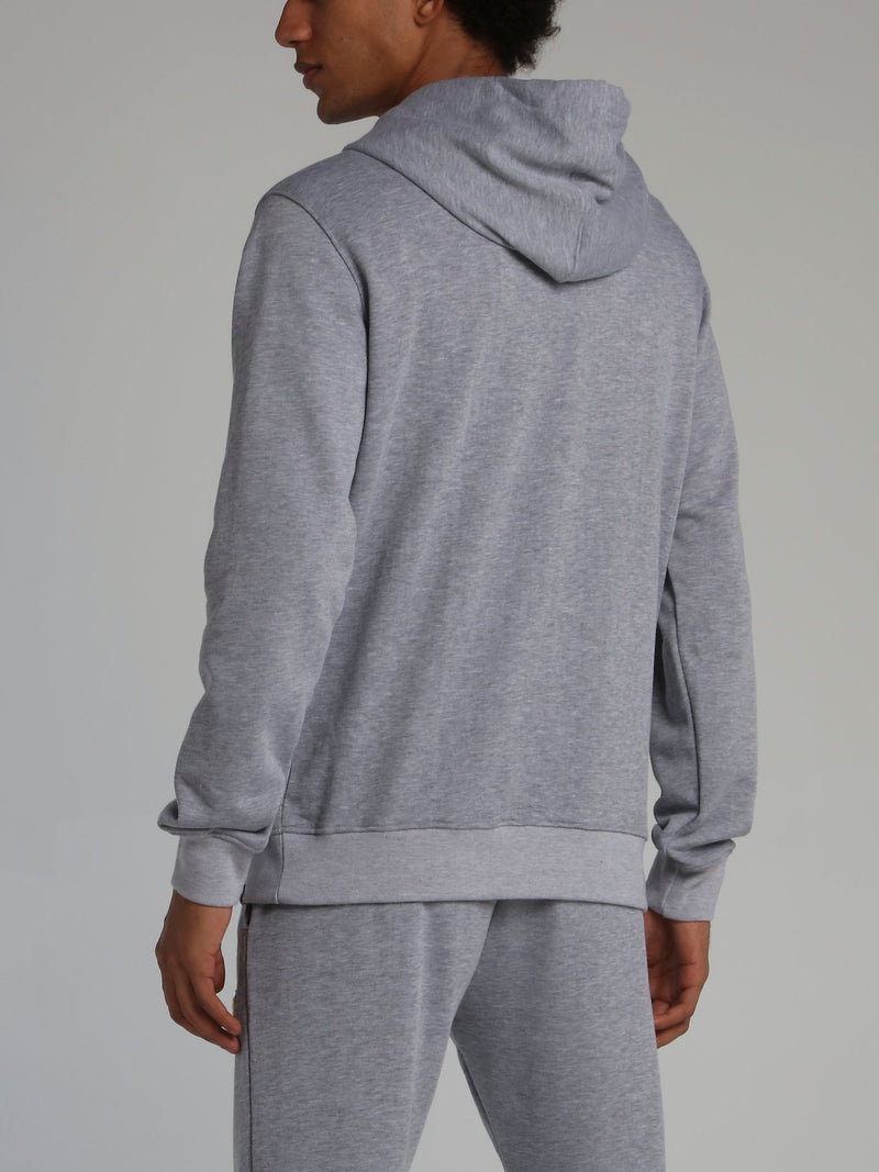 Grey Savage Appliquéd Logo Drawstring Hoodie