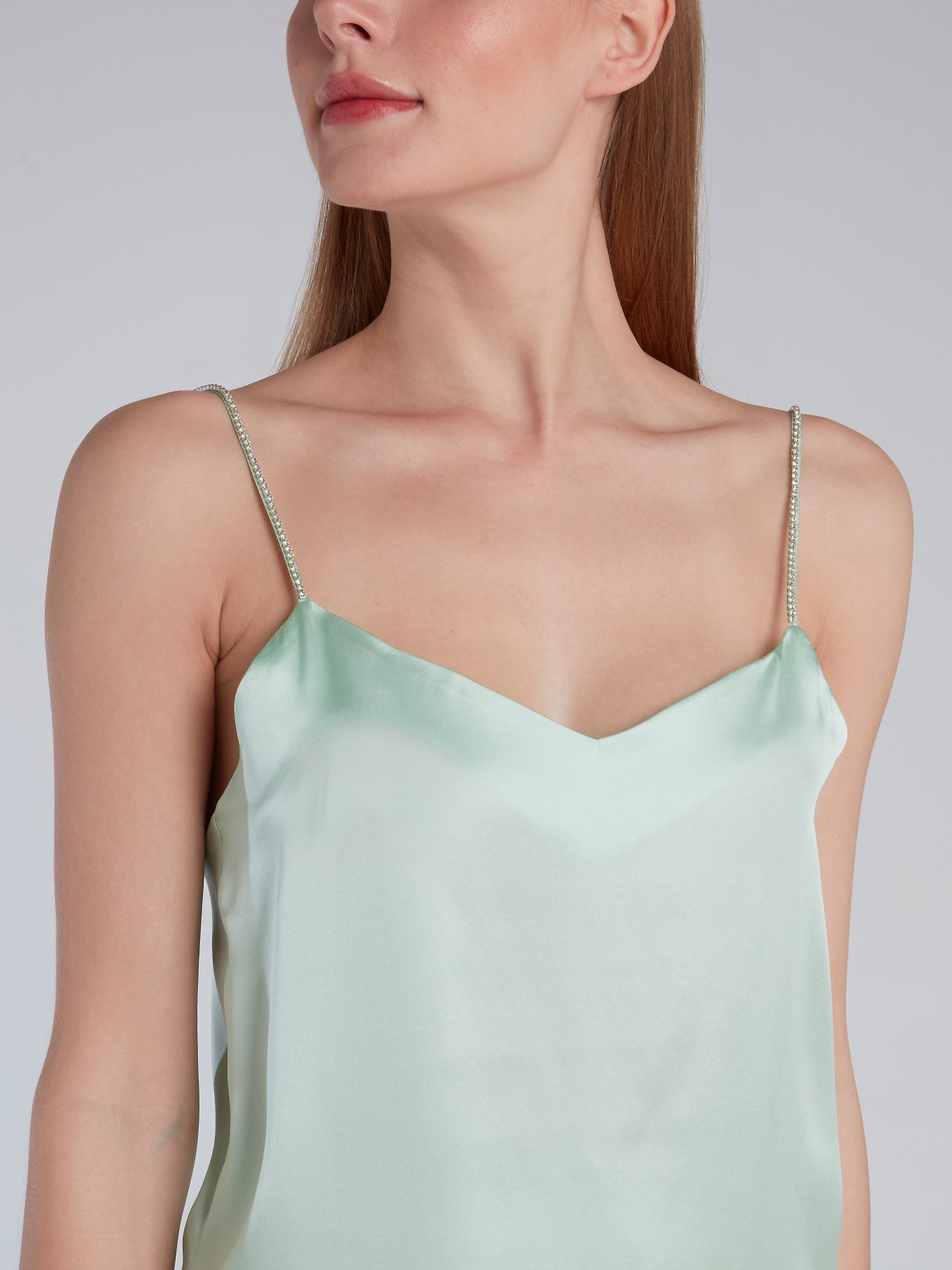 Mint Crystal Studded Silk Cami Top