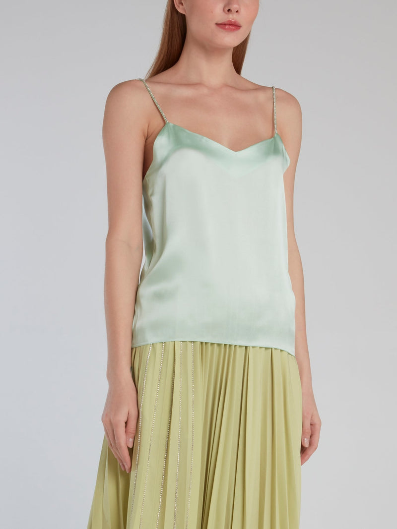 Mint Crystal Studded Silk Cami Top