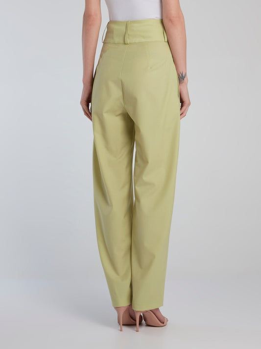 Lime High Waist Front Pleated Tapered Trousers