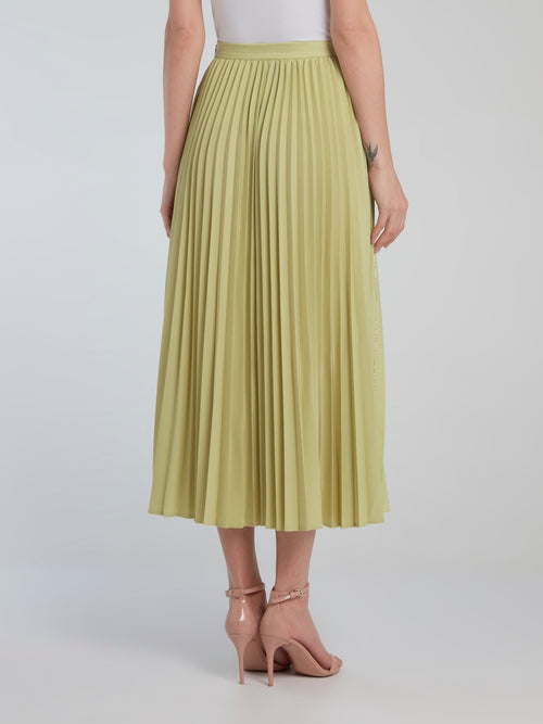 Lime Crystal Studded Accordion Midi Skirt